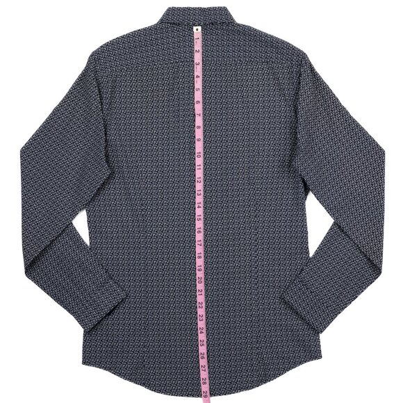 H&M Men's SMALL Black Geometric Abstract Crosshatch Print Button Up LS Shirt - Picture 11 of 11